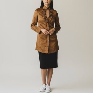 Lucy Paris Bronze Rosette Jacket Size Small Satin Fitted Long Blazer NWT